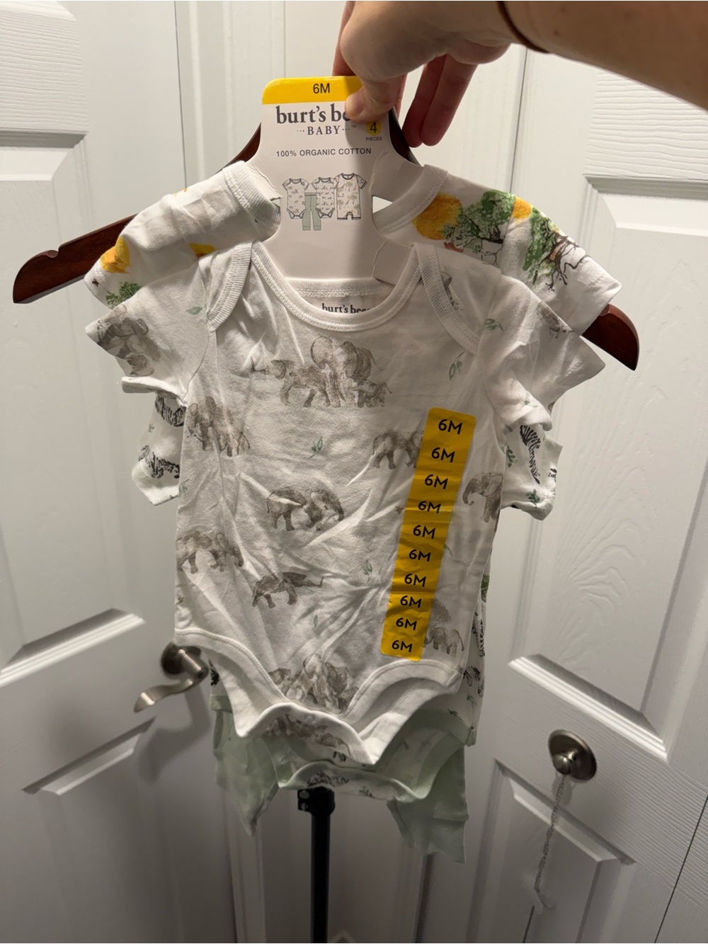 Burt's Bees Baby White Elephant Print Short-Sleeve One-Piece